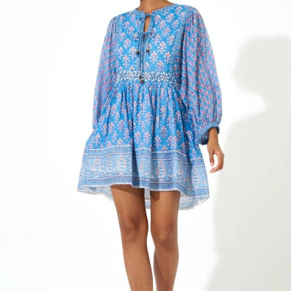Oliphant Dresses & Skirts - Oliphant Design TIE FRONT BALLOON SLEEVE DRESS- ANTIBES BLUE, SMALL
